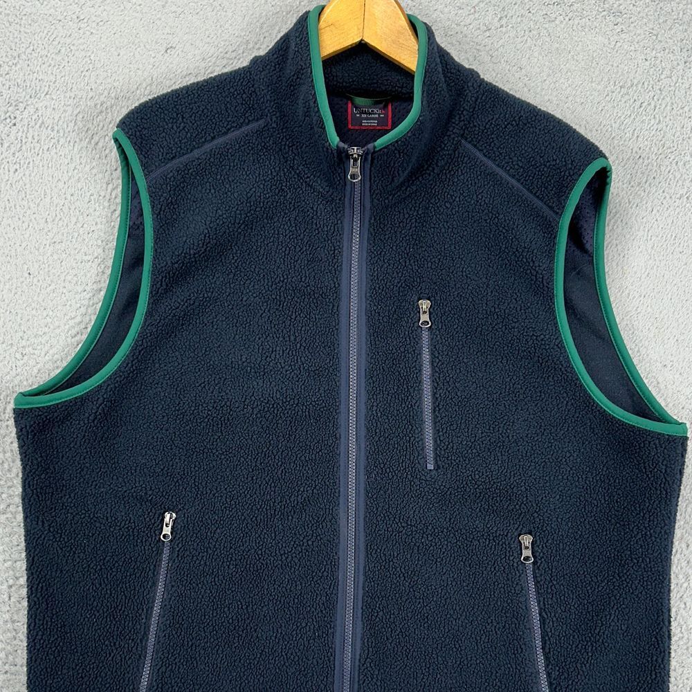 UNTUCKit‎ High Pile Fleece Vest Adult 2XL Navy Green Full Zip Sleeveless Mens